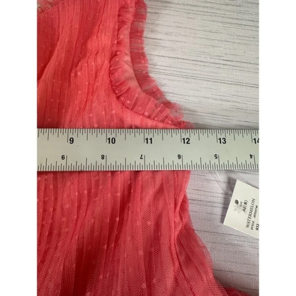 Zenzi Girls Watermelon Pink Swiss Dot Tulle Tiered Ruffle Party Dress Size M 8